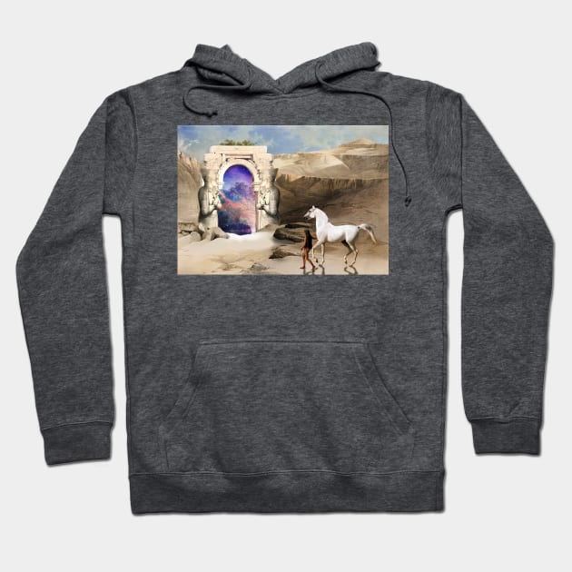 Atreyu's Gate - Enchanted Equus: A Dreamy Collage of Horse, Egypt, and Galaxy | Redbubble Hoodie by Hakubiya